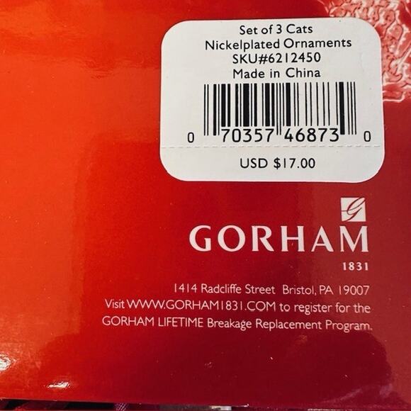 Gorham Christmas Ornaments CATS Set of 3 Nickel plated/ Silver color Original BX - Picture 3 of 16